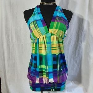Colorful V-Neck Sleeveless Blouse